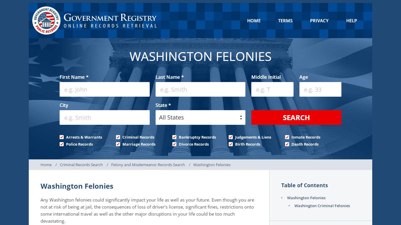 Washington Felony Records - GovernmentRegistry.Org